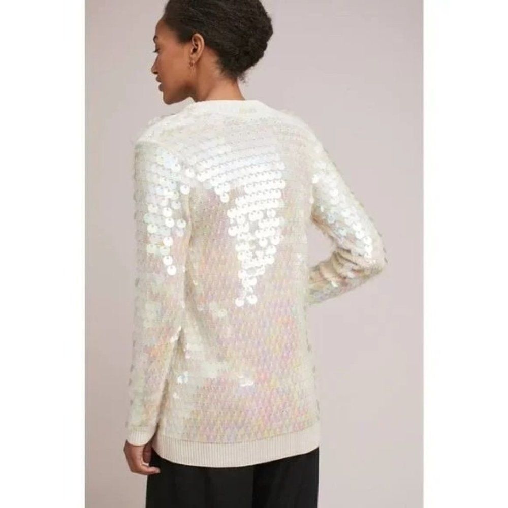 Anthropologie Knitted and Knotted Sequin Paillette Wool Sweater Medium Petite